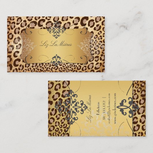 PixDezines  LEOPARD+LACE DAMASK Visitekaartje (Voorkant / Achterkant)