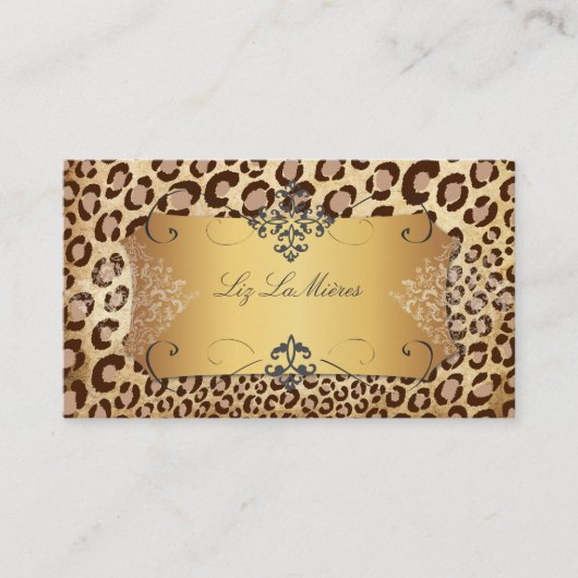 PixDezines  LEOPARD+LACE DAMASK Visitekaartje (Voorkant)