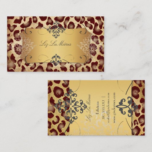 PixDezines  LEOPARD+LACE DAMASK Visitekaartje (Voorkant / Achterkant)