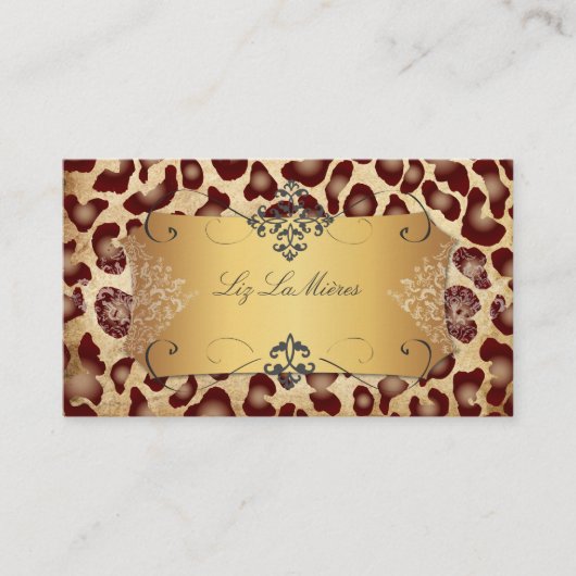 PixDezines  LEOPARD+LACE DAMASK Visitekaartje (Voorkant)