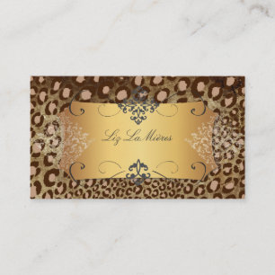 PixDezines  leopard+lace/faux parchment Visitekaartje