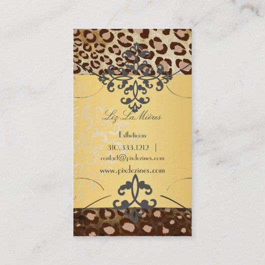 PixDezines  leopard+lace/faux parchment Visitekaartje (Achterkant)