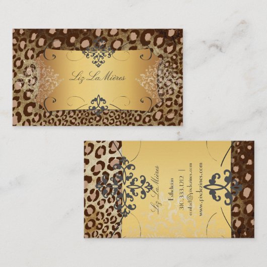 PixDezines  leopard+lace/faux parchment Visitekaartje (Voorkant / Achterkant)