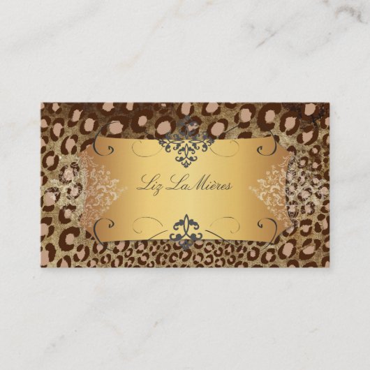 PixDezines  leopard+lace/faux parchment Visitekaartje (Voorkant)