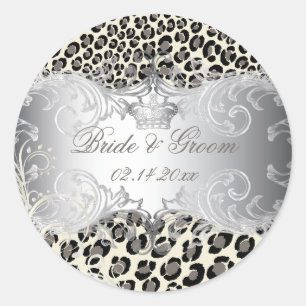 PixDezines Leopard+parelmoerassen trouwstickers Ronde Sticker