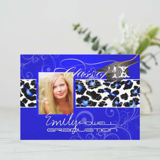 PixDezines Leopard Print Afstuderen, elektrisch bl Kaart (Staand voorkant)