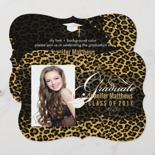 PixDezines Leopard Print Afstuderen Kaart (Voorkant / Achterkant)