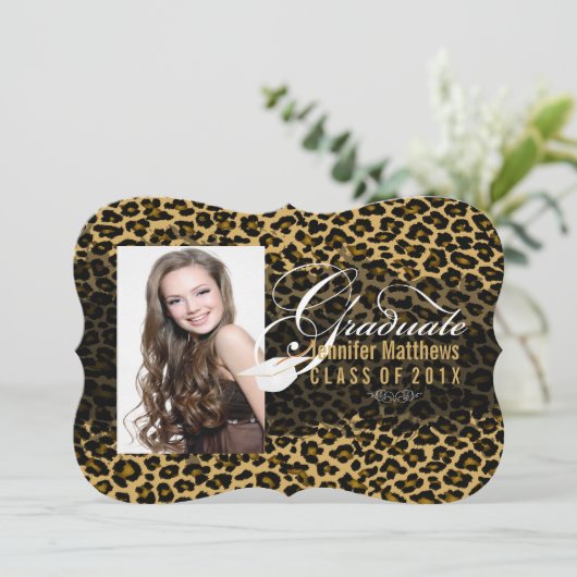 PixDezines Leopard Print Afstuderen Kaart (Staand voorkant)