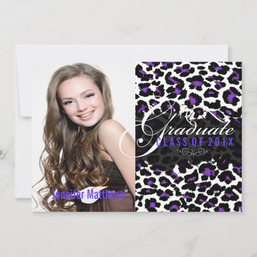 PixDezines Leopard Print Afstuderen, Paars Kaart (Voorkant)