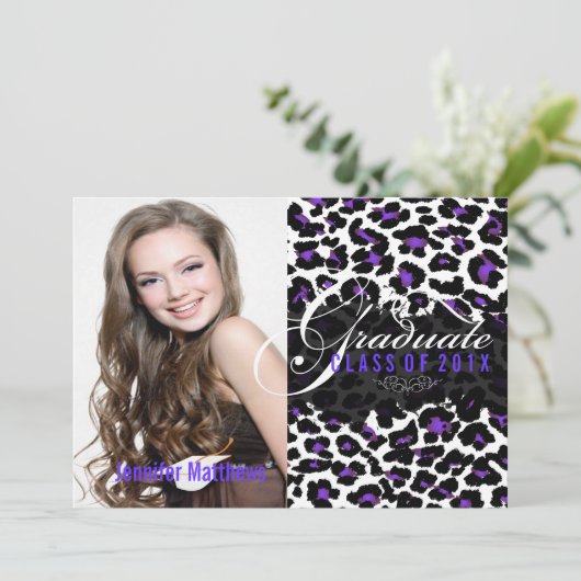 PixDezines Leopard Print Afstuderen, Paars Kaart (Staand voorkant)