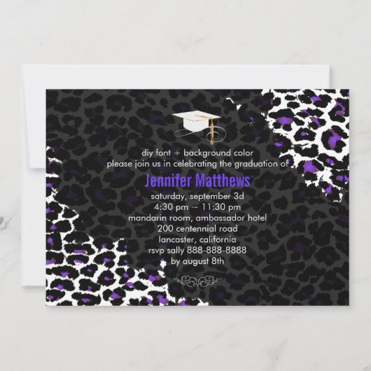 PixDezines Leopard Print Afstuderen, Paars Kaart (Achterkant)