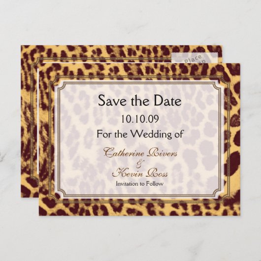 PixDezines Leopard print/DIY tekst/ sla de datum o Aankondigingskaart (Voorkant / Achterkant)