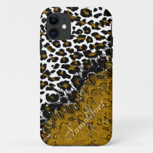 PixDezines leopard spots/faux kant iPhone 11 Hoesje
