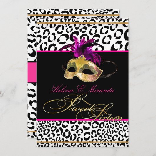 PixDezines Leopard Sweet 16 Masquerade/DIY kleur! Kaart (Voorkant / Achterkant)