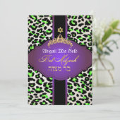 PixDezines Leopard+tiara/bat mitzvah Kaart (Staand voorkant)