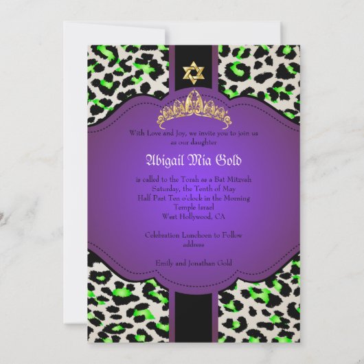 PixDezines Leopard+tiara/bat mitzvah Kaart (Achterkant)