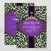 PixDezines Leopard+tiara/bat mitzvah Kaart (Voorkant / Achterkant)