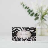 PixDezines leopard/zebra/champagne Visitekaartje (Staand voorkant)