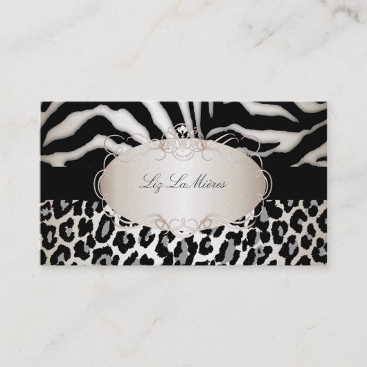 PixDezines leopard/zebra/champagne Visitekaartje (Voorkant)
