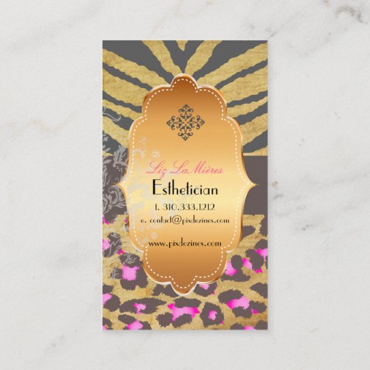 PixDezines  LEOPARD+ZEBRA+FAUX+GOLD+LABEL Visitekaartje (Achterkant)