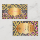 PixDezines  LEOPARD+ZEBRA+FAUX+GOLD+LABEL Visitekaartje (Voorkant / Achterkant)