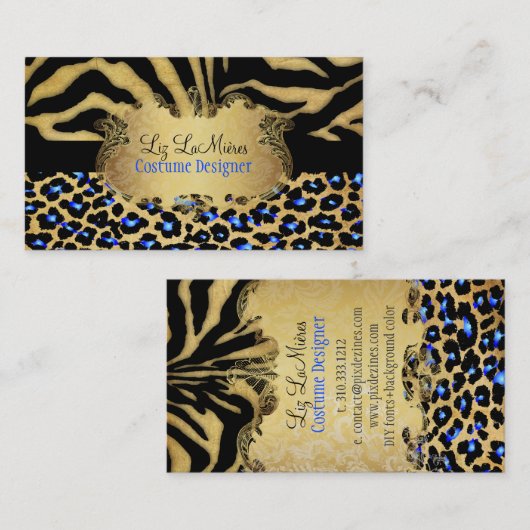 PixDezines LEOPARD+ZEBRA+FAUX+GOLD+LABEL Visitekaartje (Voorkant / Achterkant)