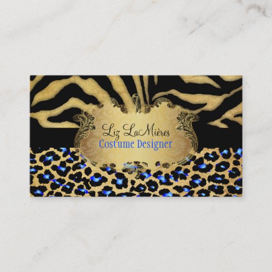 PixDezines LEOPARD+ZEBRA+FAUX+GOLD+LABEL Visitekaartje (Voorkant)