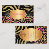 PixDezines  LEOPARD+ZEBRA+FAUX+GOLD+LABEL Visitekaartje (Voorkant / Achterkant)