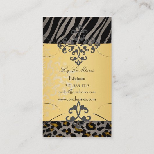 PixDezines  LEOPARD+ZEBRA+FAUX+GOLD+LABEL Visitekaartje (Achterkant)