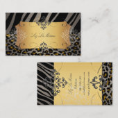 PixDezines LEOPARD+ZEBRA+FAUX+GOLD+LABEL Visitekaartje (Voorkant / Achterkant)