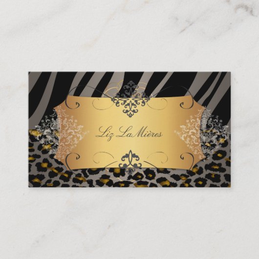 PixDezines LEOPARD+ZEBRA+FAUX+GOLD+LABEL Visitekaartje (Voorkant)