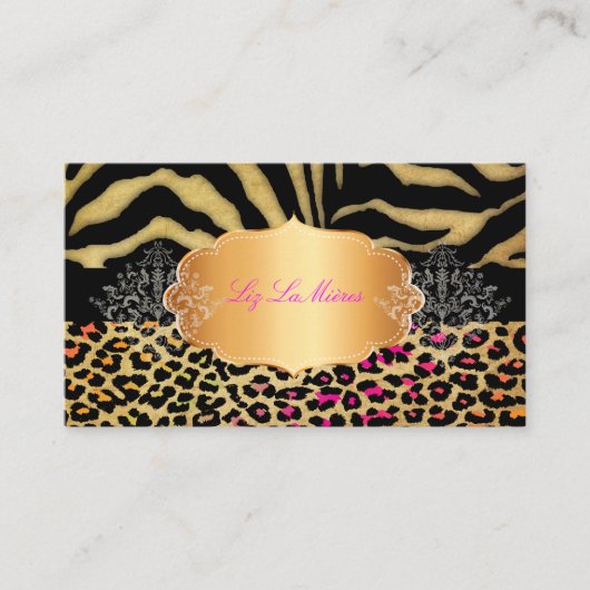 PixDezines LEOPARD+ZEBRA+FAUX+GOLD+LABEL Visitekaartje (Voorkant)