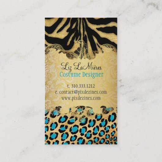 PixDezines  LEOPARD+ZEBRA+FAUX+GOLD+LABEL Visitekaartje (Achterkant)