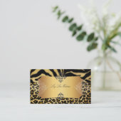 PixDezines  LEOPARD+ZEBRA+FAUX+GOLD+LABEL Visitekaartje (Staand voorkant)