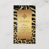 PixDezines  LEOPARD+ZEBRA+FAUX+GOLD+LABEL Visitekaartje (Achterkant)