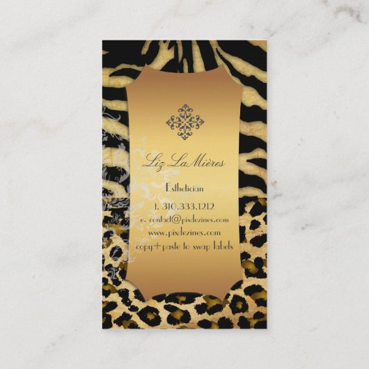 PixDezines LEOPARD+ZEBRA+FAUX+GOLD+LABEL Visitekaartje (Achterkant)