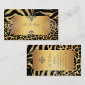 PixDezines  LEOPARD+ZEBRA+FAUX+GOLD+LABEL Visitekaartje (Voorkant / Achterkant)