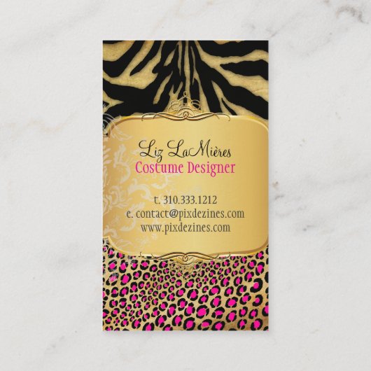 PixDezines LEOPARD+ZEBRA+FAUX+GOLD+LABEL Visitekaartje (Achterkant)