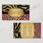 PixDezines LEOPARD+ZEBRA+FAUX+GOLD+LABEL Visitekaartje (Voorkant / Achterkant)
