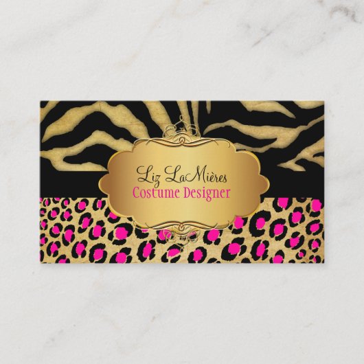 PixDezines LEOPARD+ZEBRA+FAUX+GOLD+LABEL Visitekaartje (Voorkant)