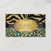 PixDezines  LEOPARD+ZEBRA+FAUX+GOLD+LABEL Visitekaartje (Voorkant)