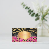 PixDezines  LEOPARD+ZEBRA+FAUX+GOLD+LABEL Visitekaartje (Staand voorkant)