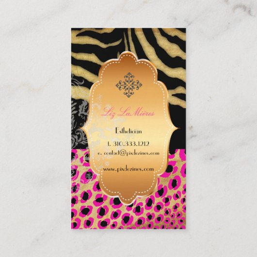 PixDezines LEOPARD+ZEBRA+FAUX+GOLD+LABEL Visitekaartje (Achterkant)
