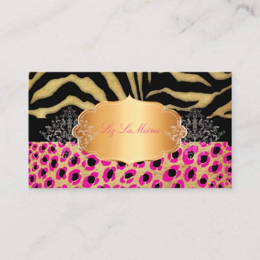PixDezines LEOPARD+ZEBRA+FAUX+GOLD+LABEL Visitekaartje (Voorkant)