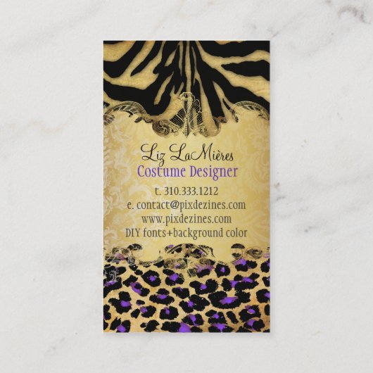 PixDezines  LEOPARD+ZEBRA+FAUX+GOLD+LABEL Visitekaartje (Achterkant)