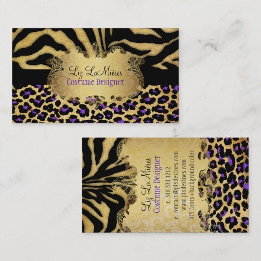 PixDezines LEOPARD+ZEBRA+FAUX+GOLD+LABEL Visitekaartje (Voorkant / Achterkant)