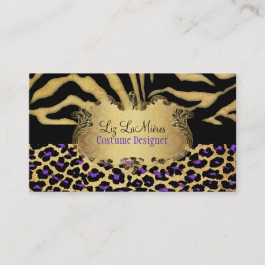 PixDezines  LEOPARD+ZEBRA+FAUX+GOLD+LABEL Visitekaartje (Voorkant)