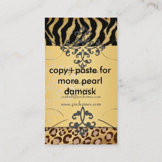PixDezines  LEOPARD+ZEBRA+FAUX+GOLD+LABEL Visitekaartje (Achterkant)