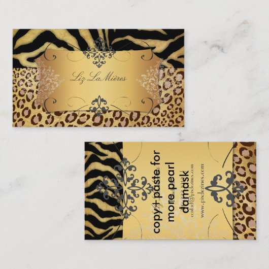 PixDezines  LEOPARD+ZEBRA+FAUX+GOLD+LABEL Visitekaartje (Voorkant / Achterkant)