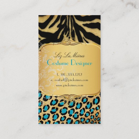 PixDezines  LEOPARD+ZEBRA+FAUX+GOLD+LABEL Visitekaartje (Achterkant)